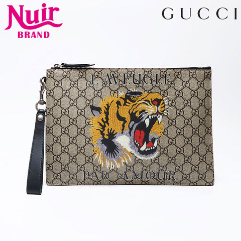 Gucci GG Supreme Tiger Clutch Bag Beige WS12337