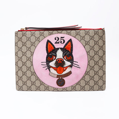 Gucci GG最高狗Bosco离合器袋米色WS12338