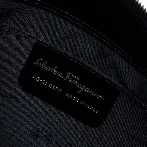 Salvatore Ferragamo Gancini Silver Fittings小牛皮革肩带黑色WS12344