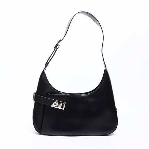 Salvatore Ferragamo Gancini Silver Fittings小牛皮革肩带黑色WS12344