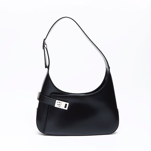 Salvatore Ferragamo Gancini Silver Riches de veau en cuir Hobo Sac à épaule noire WS12345