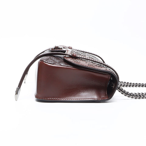 Chanel Chanel 2014 Nr. 19 Kette Leder Coco -Marke -Stollen -Umhängetasche brauner WS12348