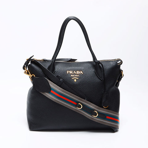 プラダ PRADA 2way ロゴ レザー ショルダーバッグ ブラック WS12353