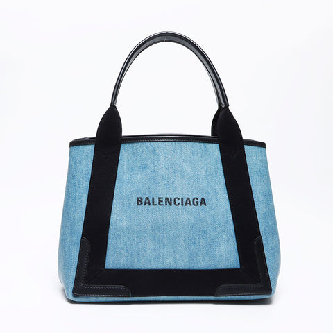 バレンシアガ BALENCIAGA ロゴ カバス S ポーチ付き トートバッグ ブルー WS12360