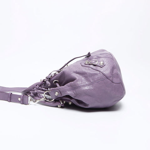 Balenciaga Mini Giant Pom Pom Kagole Leather Silver Hardware Shoulder Bag Purple WS12363