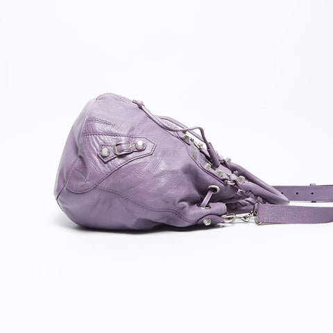 Balenciaga Mini Giant Pom Pom Kagole Leather Silver Hardware Shoulder Bag Purple WS12363