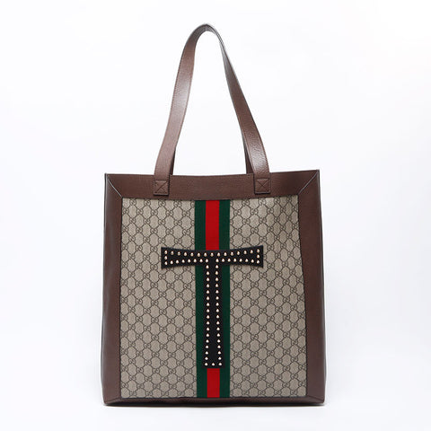 グッチ GUCCI S T ラインストーン GG スプリーム オフィディア トートバッグ ベージュ WS12367