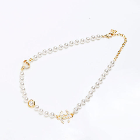 Chanel B23K Coco Mark Pearl 2023 Halskette Weiß Gold WS12368