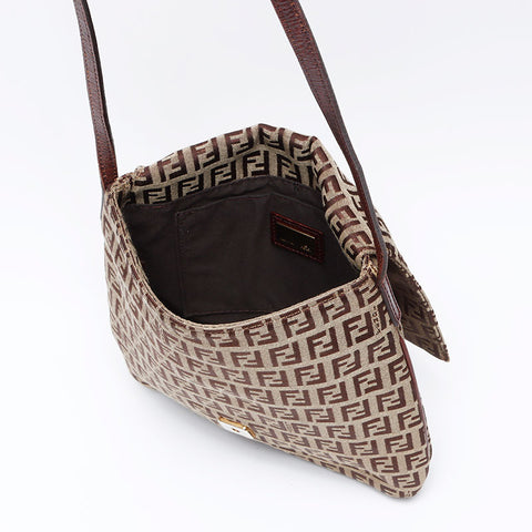 FENDI Zucchino Mamma Pochette Shoulder Bag Brown WS12375
