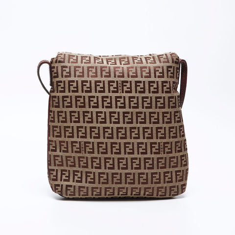 FENDI Zucchino Mamma Pochette Shoulder Bag Brown WS12375