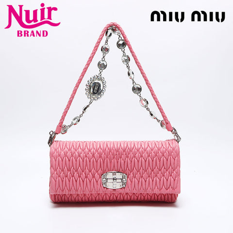 ミュウ ミュウ Miu Miu マテラッセ クリスタル レザー ショルダーバッグ ピンク WS12377