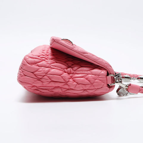 Miu Miu 马特拉斯水晶皮革单肩包 粉色 WS12377