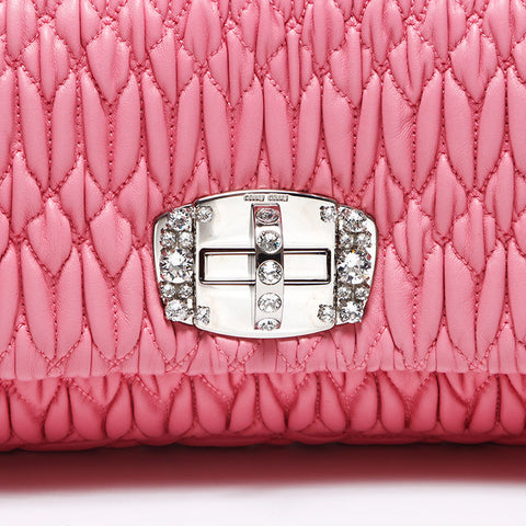 Miu Miu Matelasse Crystal Leather Shoulder Bag pink WS12377