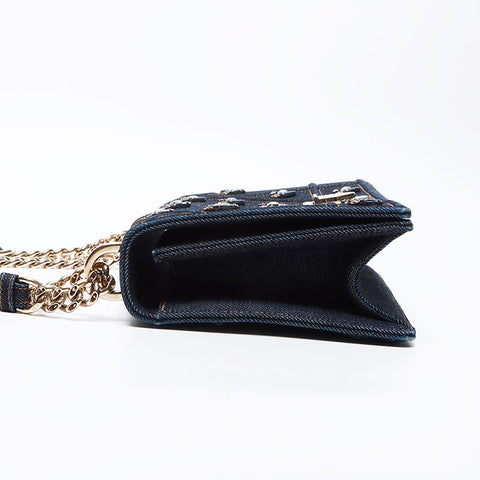 Christian Dior Diorama 2016 Denim Bijoux Crystal Shoulder Bag Navy WS12380