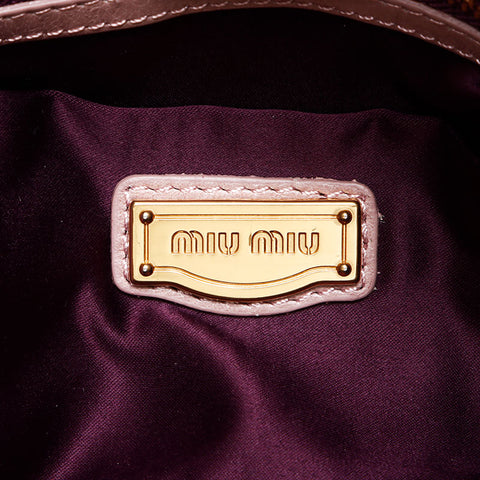 Miu Miu Miu Ribbon Silver Metal Fitting Shine Vitterolux Shoulder Bag Pink WS12381