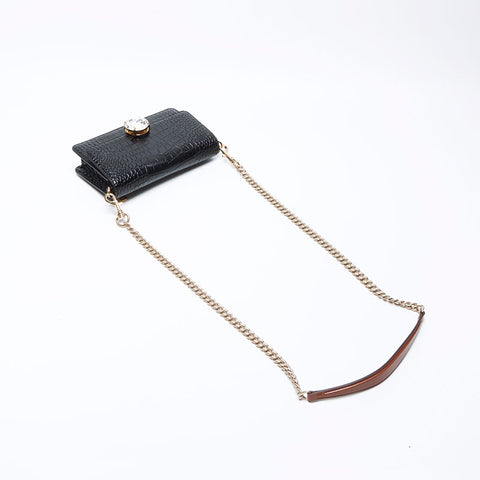 MIU MIU St.Cocco Chaîne en cuir en relief Sac à épaule en cristal noir WS12390