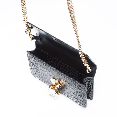 MIU MIU St.Cocco Chaîne en cuir en relief Sac à épaule en cristal noir WS12390