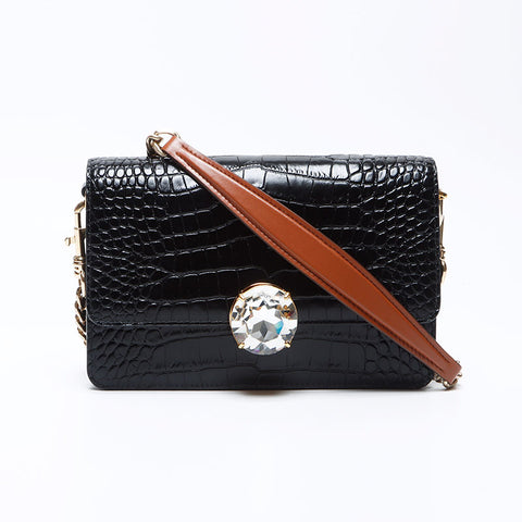 MIU MIU St.Cocco Chaîne en cuir en relief Sac à épaule en cristal noir WS12390