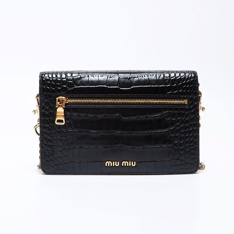 MIU MIU St.Cocco Chaîne en cuir en relief Sac à épaule en cristal noir WS12390