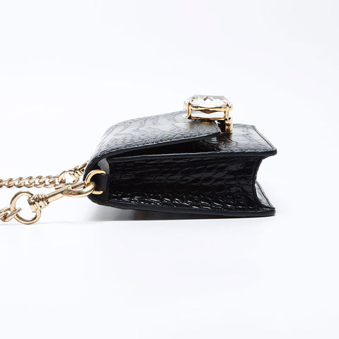 MIU MIU St.Cocco Chaîne en cuir en relief Sac à épaule en cristal noir WS12390