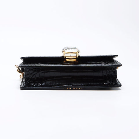 MIU MIU St.Cocco Chaîne en cuir en relief Sac à épaule en cristal noir WS12390