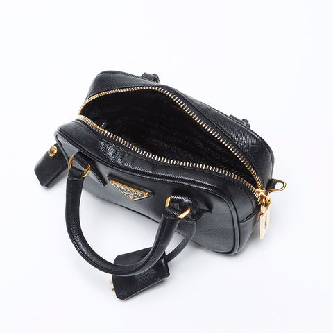 PRADA 迷你 Saffiano 2way 三角形徽标单肩包黑色 WS12399