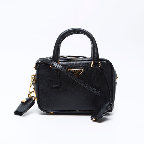 PRADA Mini Saffiano 2way Triangle Logo Shoulder Bag black WS12399