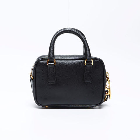 PRADA Mini Saffiano 2way Triangle Logo Shoulder Bag black WS12399