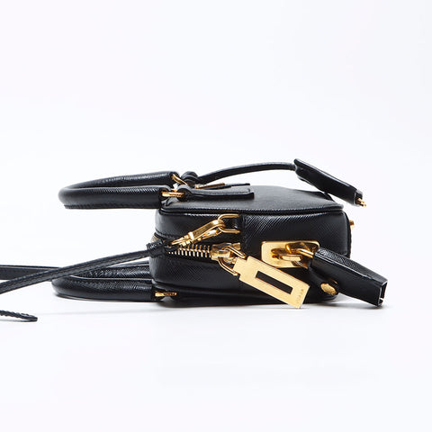 PRADA 迷你 Saffiano 2way 三角形徽标单肩包黑色 WS12399