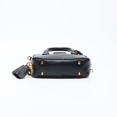 PRADA Mini Saffiano 2way Triangle Logo Shoulder Bag black WS12399