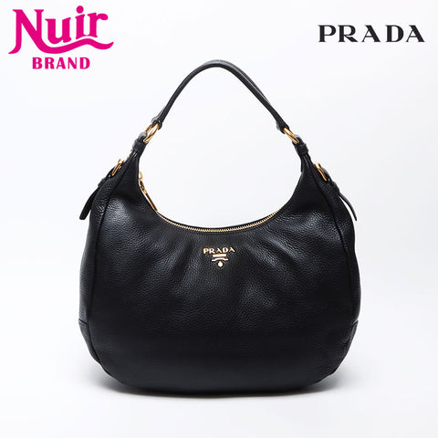 PRADA Logo Leather One Shoulder Shoulder Bag Black WS12401