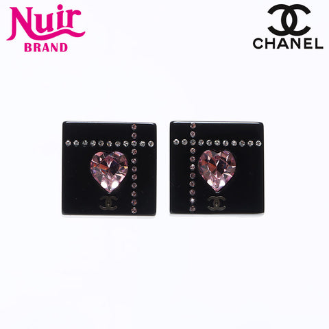 Chanel CHANEL 04A 2004 Heart Coco Mark Earrings Black WS12403