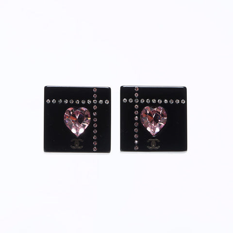 Chanel CHANEL 04A 2004 Heart Coco Mark Earrings Black WS12403