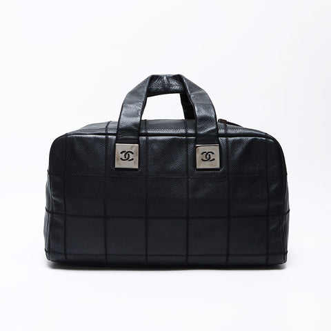 Chanel CHANEL 2004-2005 No. 9 Chocolate Bar Calfskin Bowling Boston Bag Black WS12416