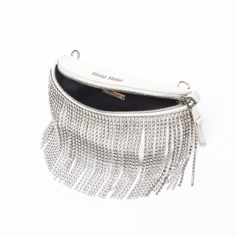 Miu Miu Matelasse Crystal Waist Bag 2way SilverMetal 2019 Nappa Shoulder Bag white WS12418