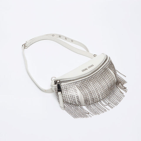 Miu Miu Matelasse Crystal Waist Bag 2way SilverMetal 2019 Nappa Shoulder Bag white WS12418