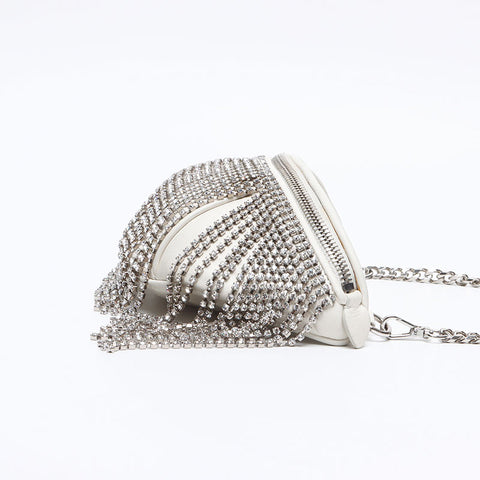 Miu Miu Matelasse Crystal Waist Bag 2way SilverMetal 2019 Nappa Shoulder Bag white WS12418
