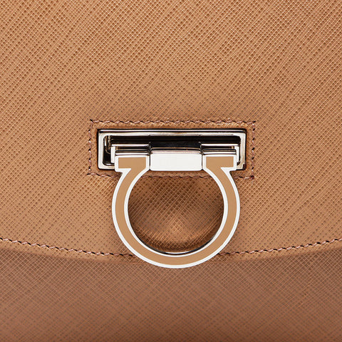 Salvatore Ferragamo Leather Silver Fittings Gancini 2-way Handbag Beige WS12420