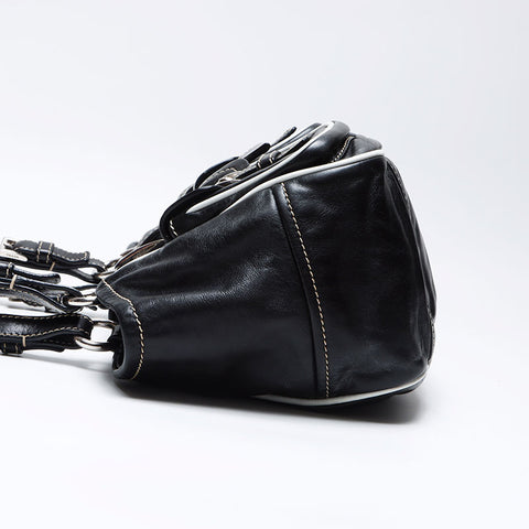 プラダ PRADA ポケット シルバー金具 三角ロゴタグ レザー ショルダーバッグ ブラック WS12424