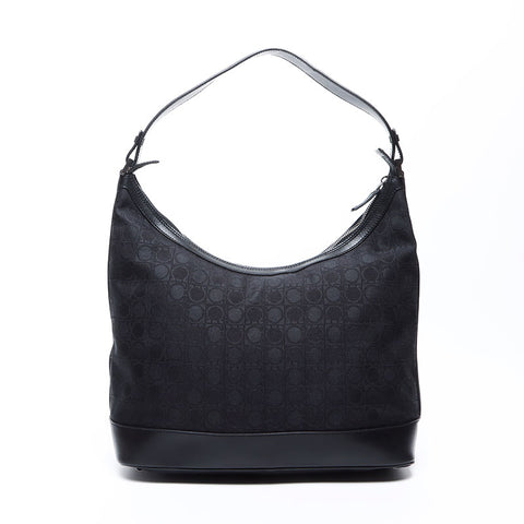 Salvatore Ferragamo Gancini图案帆布一个肩膀肩带黑色WS12429