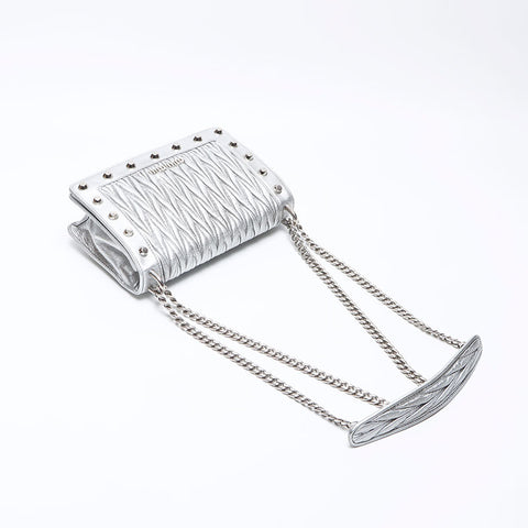 Miu miu cuir potets Matterasse Chain Sac à bandoulière Silver WS12433
