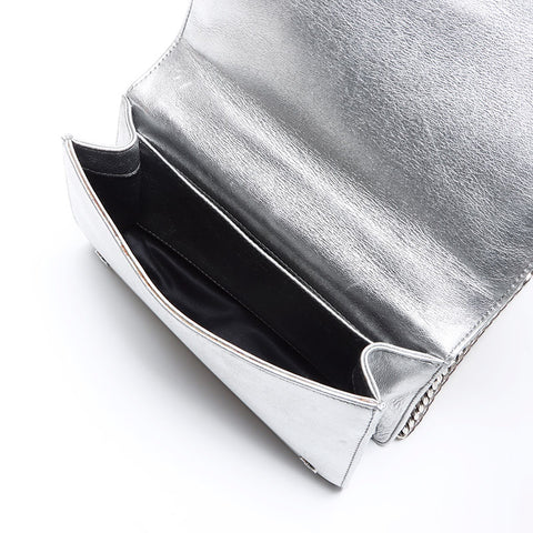 Miu miu cuir potets Matterasse Chain Sac à bandoulière Silver WS12433