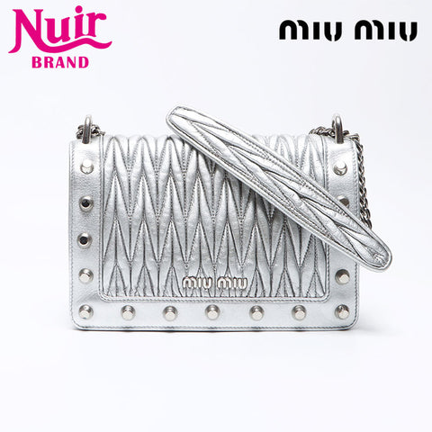 Miu miu cuir potets Matterasse Chain Sac à bandoulière Silver WS12433