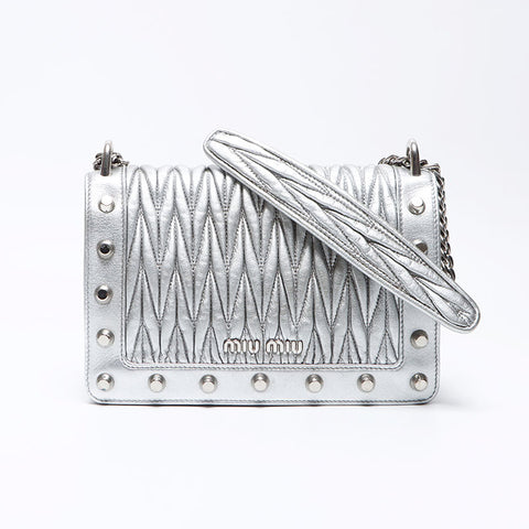 Miu miu cuir potets Matterasse Chain Sac à bandoulière Silver WS12433
