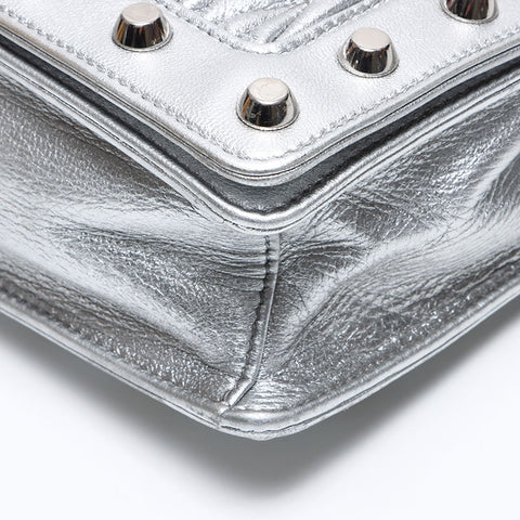 Miu miu cuir potets Matterasse Chain Sac à bandoulière Silver WS12433
