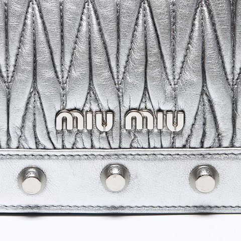 Miu miu cuir potets Matterasse Chain Sac à bandoulière Silver WS12433
