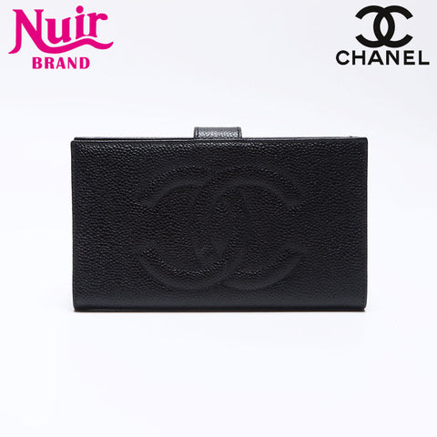 Chanel Coco Mark Caviar Skin n ° 3 1994-1999 portefeuille long noir WS12451