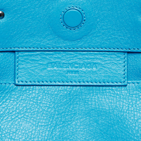 Balenciaga Leather Silver Metal Riches Papier à 2 voies Sac d'épaule bleu WS12459