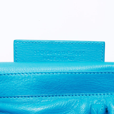 Balenciaga Leather Silver Metal Riches Papier à 2 voies Sac d'épaule bleu WS12459