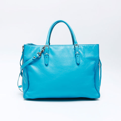 Balenciaga Leather Silver Metal Riches Papier à 2 voies Sac d'épaule bleu WS12459